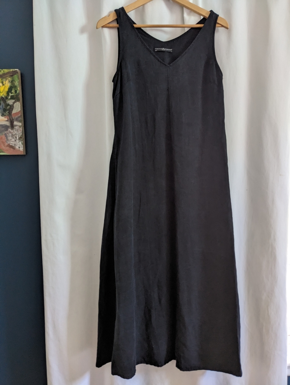 Peruvian Connection Black Sailcloth Dress Linen Lyocell Blend Small